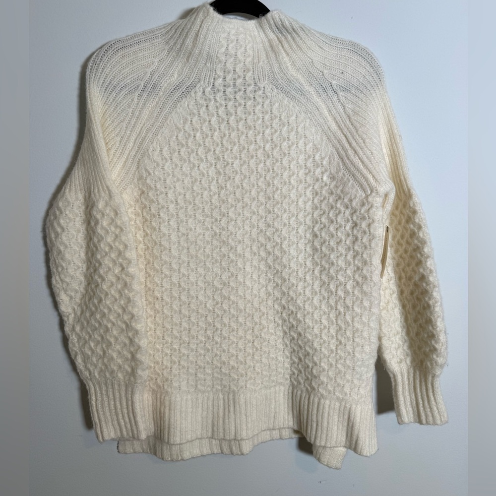 Anthropologie Ivory Alpaca Blend Chunky Knit Sweater‎ Cozy Textured Pullover XS
